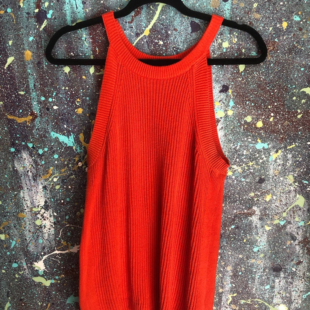 ON Bright Orange/Red Ribbed Halter Top